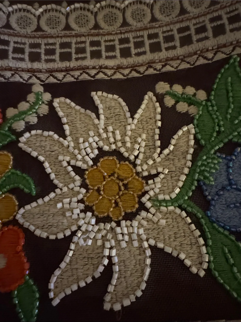 Isabella Fiore Beaded Floral Brown Shoulder Bag